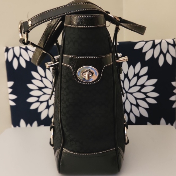 Coach Gallery Tote Shoulder Bag Signature Black Jacquard Patent Leather Silver - Picture 6 of 11